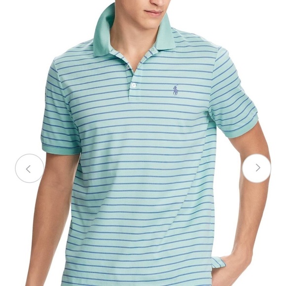 Polo Ralph Lauren Polo Classic Fit Stretch mens Shirt Green Blue Stripe Sz L - Picture 1 of 11